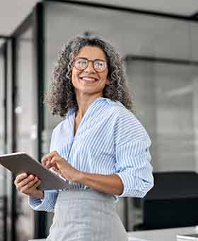 Woman smiling in an office